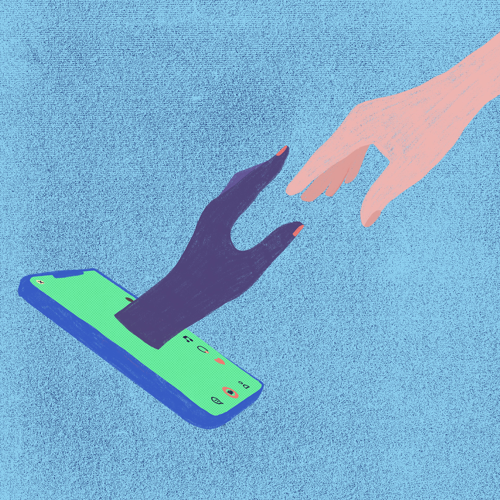 Illustratie van hand uit telefoon