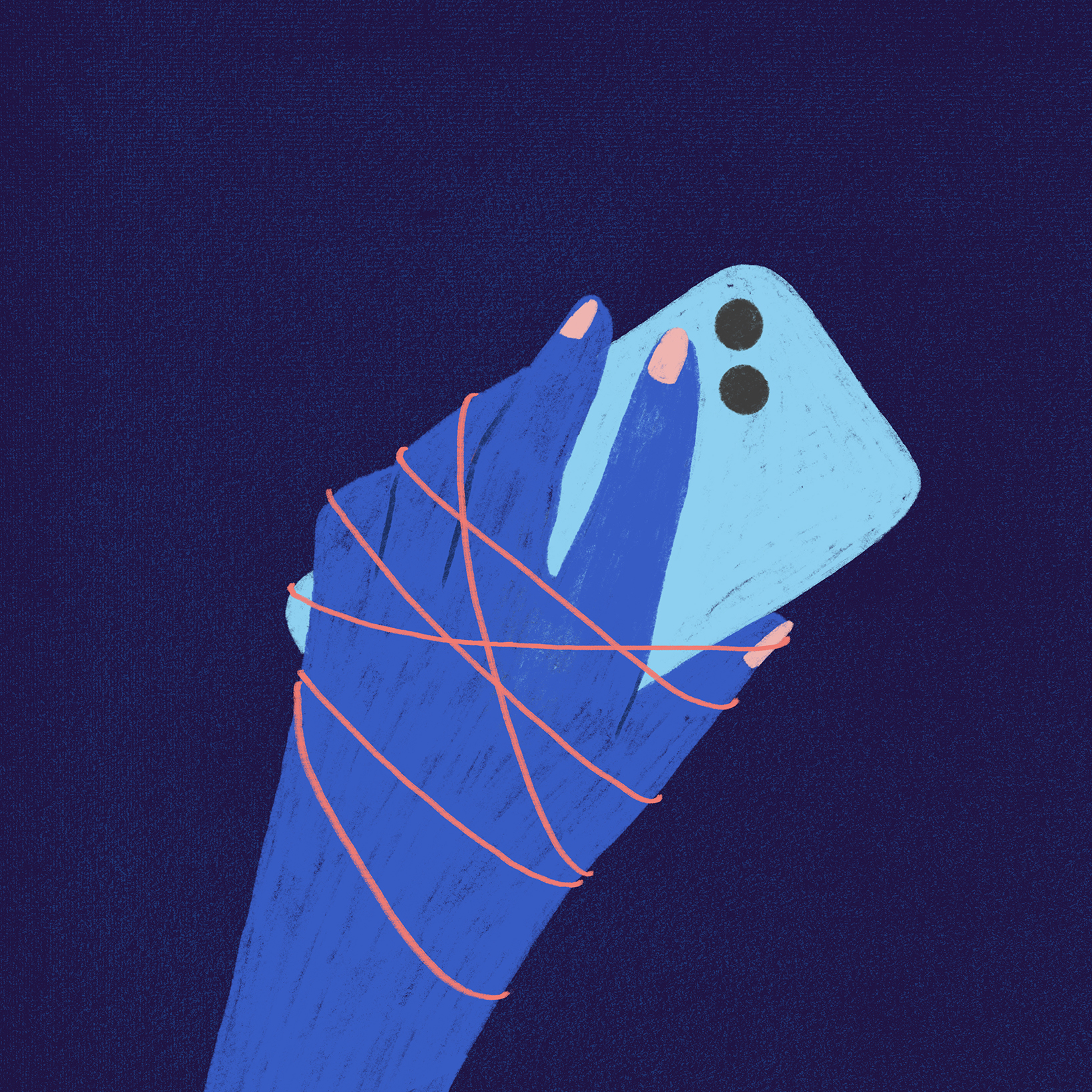 Illustratie van hand met telefoon